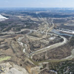 The Elbow River Crossing, river realignment activities and the alignment of the SWCRR down the west side of Calgary (looking south)