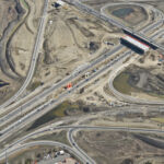 Driven piles for future directional ramps in the interchange at Highway 22X and Macleod Trail
(looking southeast)