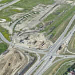 Bridge construction and earthworks at the intersection of 37 Street, Buffalo Run Boulevard and 130 Avenue (looking northwest)