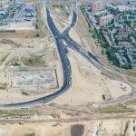 The new detour at the intersection of Sarcee Trail and Glenmore Trail moves traffic to the north and out of the footprint of bridge construction (looking north)