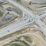 Traffic realignments and piling operations at the intersection of Highway 22X and 6 Street / Sheriff King Street (looking southwest)