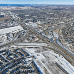 View of the interchange for Highway 22X and Macleod Trail, as well as the SWCRR project corridor to the west (looking northwest)