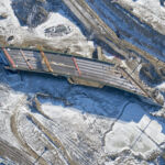 The new bridge providing access from eastbound Highway 8 to eastbound Glenmore Trail and northbound Sarcee Trail (looking southeast)