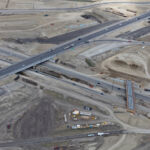 The gap showing where the original Highway 22X bridge was removed, as well as the newly constructed bridge for the future westbound alignment (looking northeast)