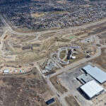 View showing the scale of the Anderson Road interchange and the Tsuut'ina Nation's 7 Chiefs Sportsplex (looking southeast)