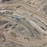 Three bridges and retaining walls under construction in the Anderson Road interchange (looking northwest)