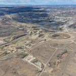 View of the scale of the Sarcee Trail interchange, with 11 bridges under construction (looking northwest)